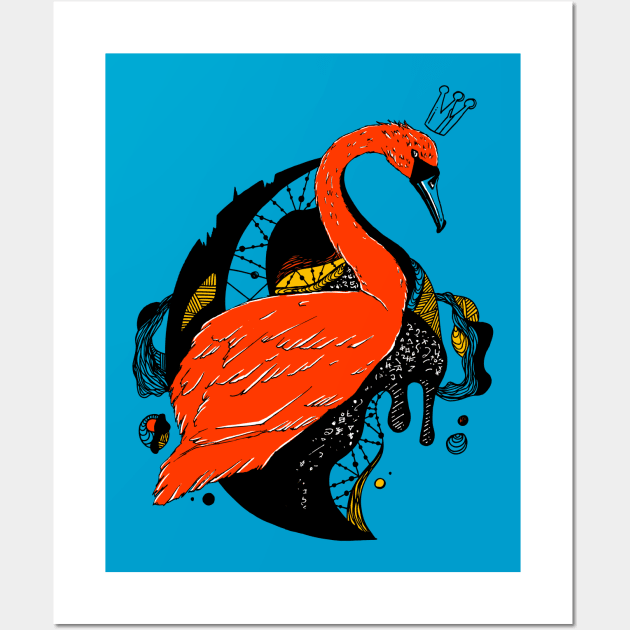 Orange Blue Swan Queen Wall Art by kenallouis